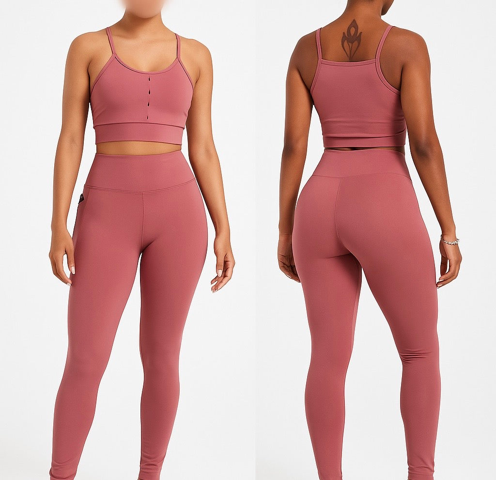 Two-Piece Seamless Fitness Set – Rose Pink