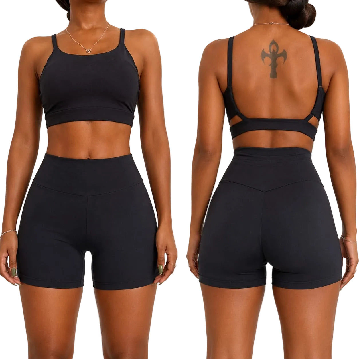Women’s Seamless High-Waisted Workout Shorts & Sports Bra Set – Black