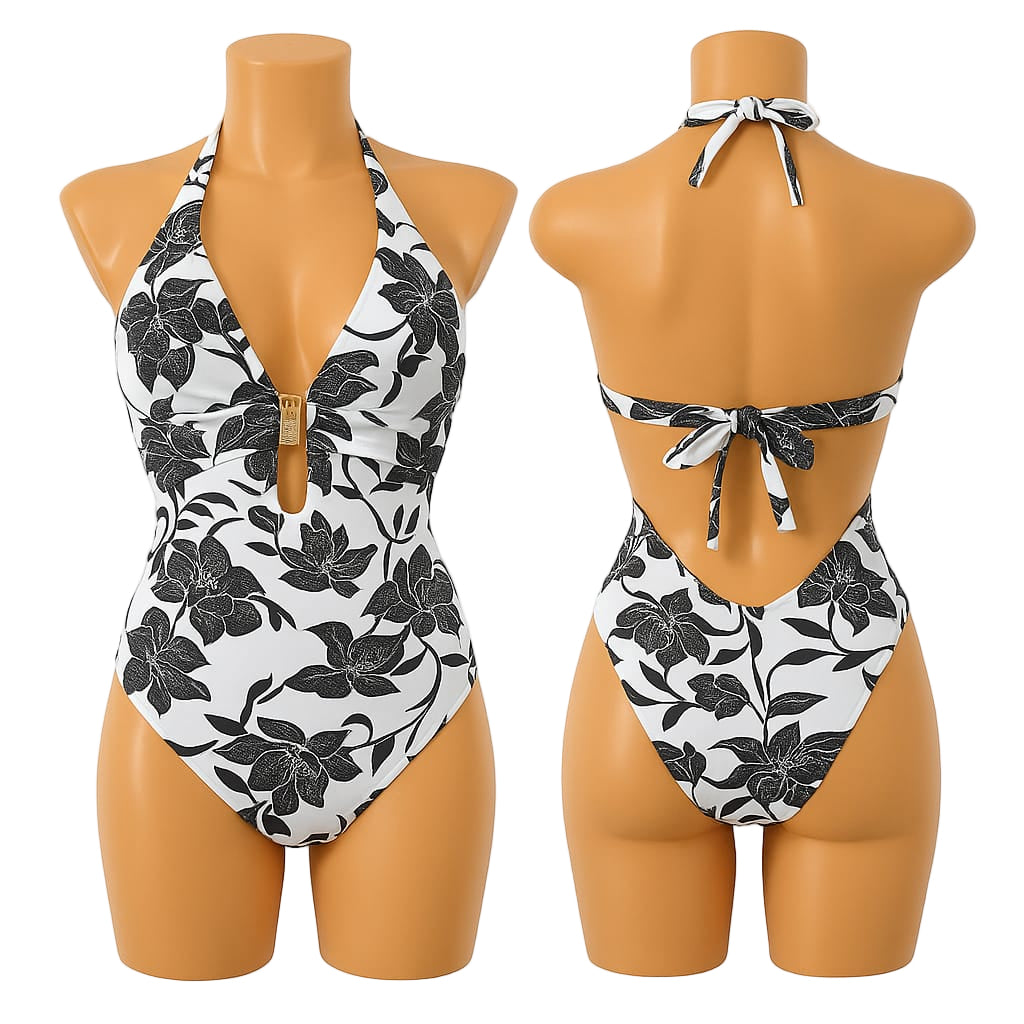 Black & White Floral One-Piece Swimsuit
