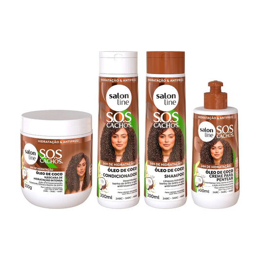 Kit Salon Line #SOS Cachos Coconut Shampoo, Conditioner, Mask, Cream Activator
