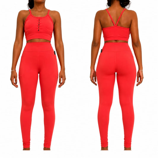 Women's 2 Piece Gym Set Crop Top High Waist Leggings Fitness Workout Coral