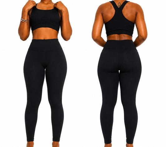 Women's Black High Waist Gym Set Sports Bra & Leggings Fitness Yoga Activewear