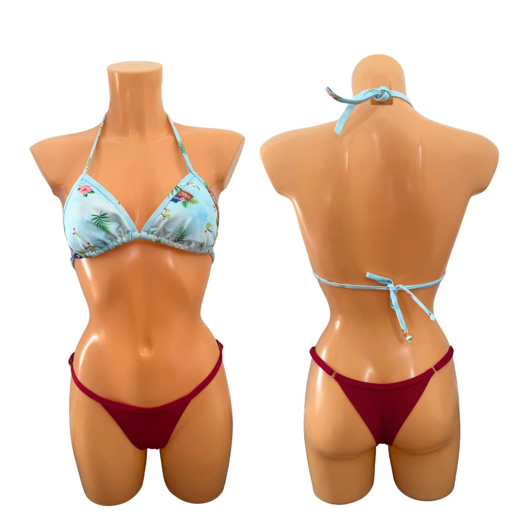 Women’s Tropical Print Bikini Set – Halter Triangle Top 🇨🇻 Red Bottoms