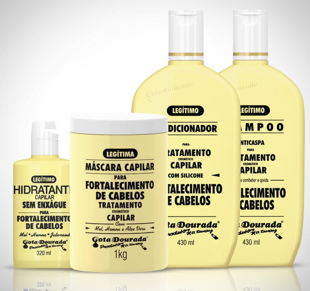 Gota Dourada Hair Strengthening Set – Anti-Dandruff Shampoo, Conditioner, Leave-In Hydrator & Hair Mask