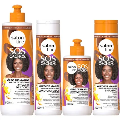 Salon Line SOS Cachos – Mango Oil Hydration Set (3 Products)(Shampoo,Conditioner,hair cream /Curl Activator cream)