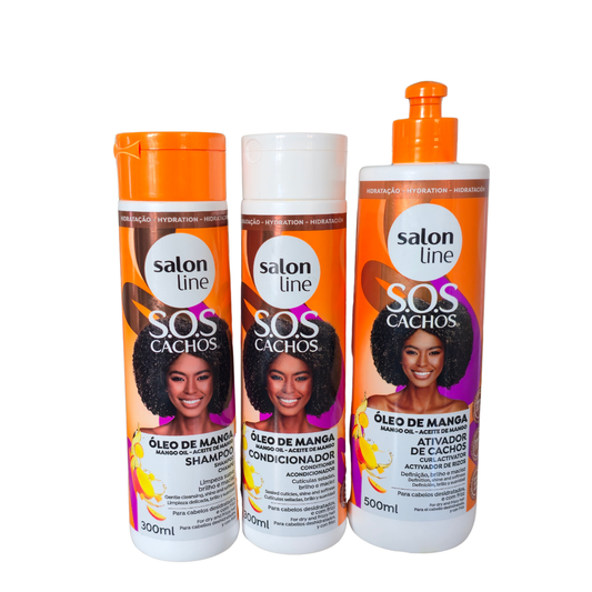 Salon Line SOS Cachos – Mango Oil Hydration Set (3 Products)(Shampoo,Conditioner, Activator cream)