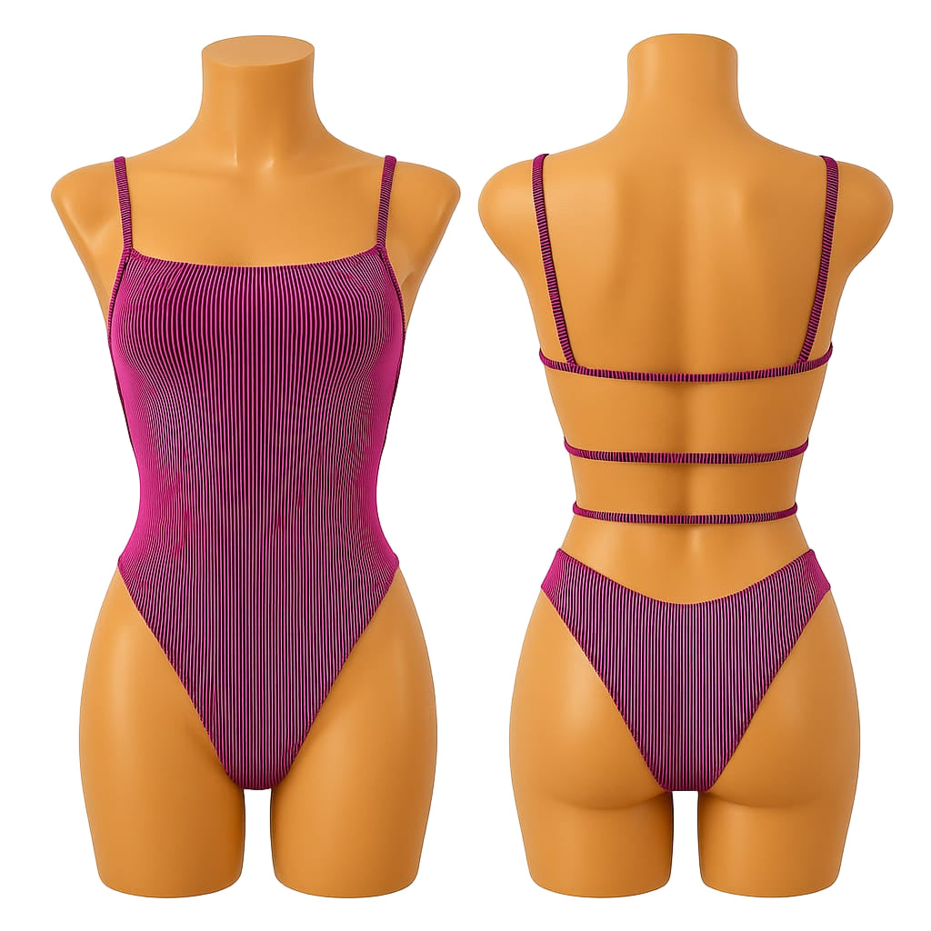 Fuchsia Striped One-Piece Swimsuit