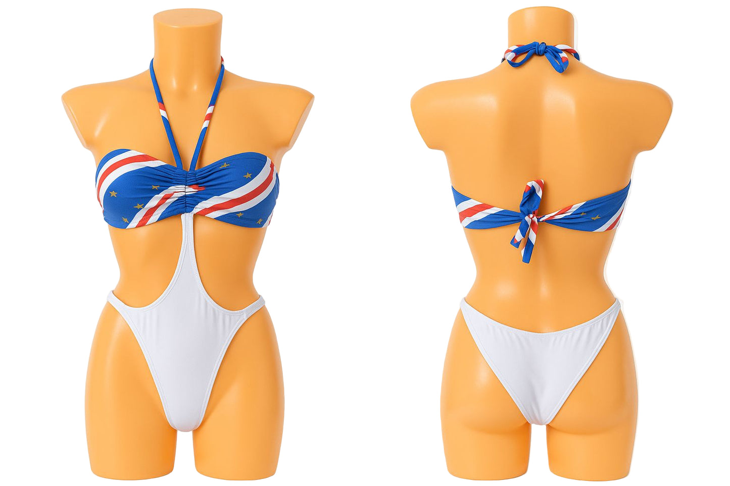 White & Blue Striped Cut-Out Swimsuit 🇨🇻