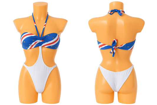 White & Blue Striped Cut-Out Swimsuit 🇨🇻