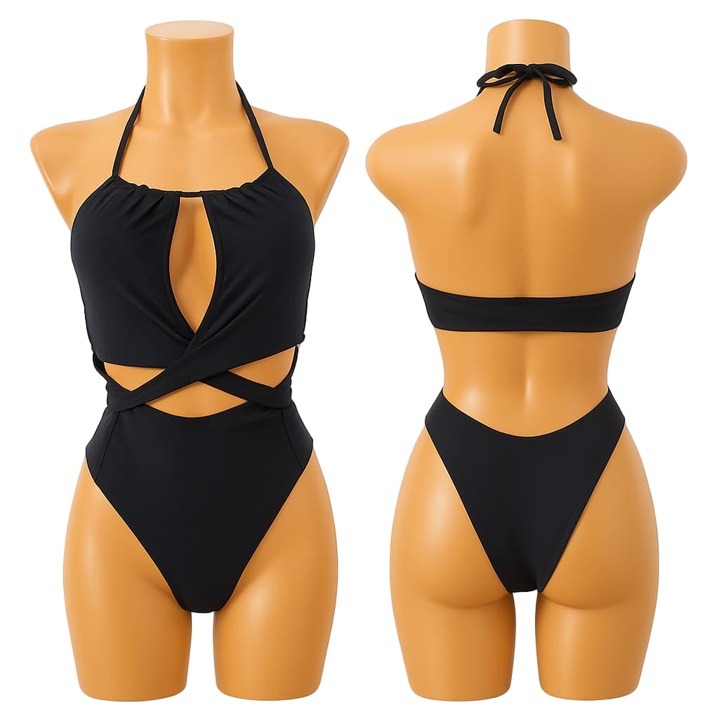 Black Elegance Cut-Out One-Piece Swimsuit