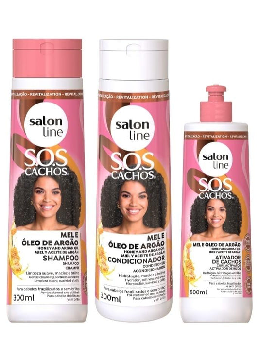 Kit #SOS Cachos Extrato de Mel Shampoo, Conditioner and Curly Activator