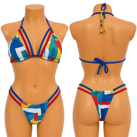 Tropical Print Thong Bikini