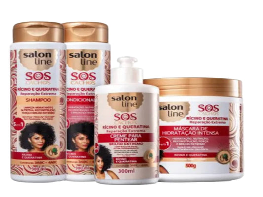 Kit Salon Line S.O.S Cachos Castor and keratin Full (4 Products)3x300ml+ 1x500ml